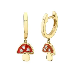 Gemnel playful adornment 18K Gold plated a hint of color earring red mushroom enamel charm girls earring
