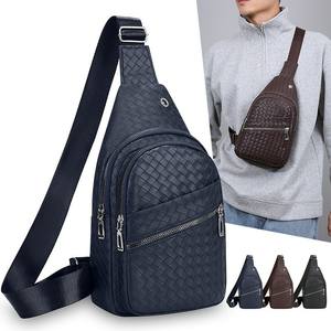 Nueva Bolsa de Pecho para Hombre, de Cuero PU con Textura Tejida, Estilo Bandolera, Impermeable, a la Moda, para Uso Diario, Primavera 2025 - Product Image 4