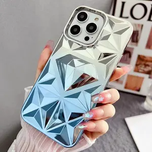 Funda antiamarillamiento para iPhone 15 Pro Max, funda de teléfono 3D con patrón de diamante galvanizado para iPhone 11 12 13 14 Pro Max