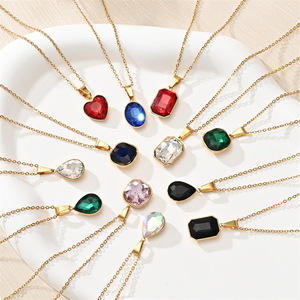 Collares con colgante de GEMA de piedra natural de alto pulido para niñas al por mayor, joyería de acero inoxidable - Product Image 1