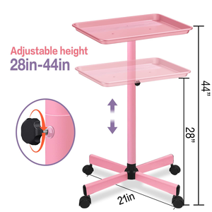 รถเข็นอุปกรณ์สแตนเลสแบบขายส่ง พร้อมล้อรถเข็นสีชมพู ปรับความสูงได้ สำหรับร้านทำผมและร้านสัก - Product Image 2