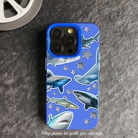 Coque de téléphone portable transparente IMD style italien requin coloré argenté pour iPhone 16 15 17 Pro Max 14 13