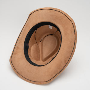 Suede Velvet Roll Edge <span class=keywords><strong>Jazz</strong></span> Hat Western Cowboy Hat Hombres Mujeres Étnico Fedora Hat con banda Vintage al aire libre - Product Image 5