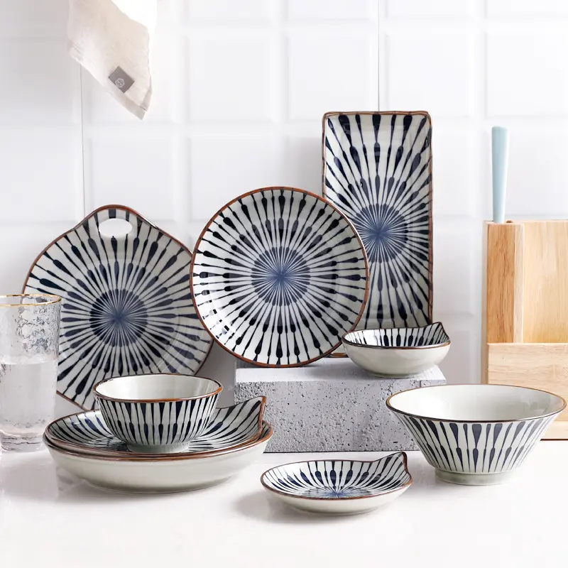 Geschirr im japanischen Stil Ramen Bowl Keramik Essteller Set Günstige Porzellan Geschirr Sets