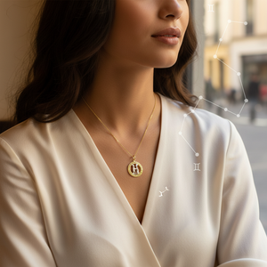 Collar del zodiaco de oro macizo de 14K, collar de Géminis, collar de oro, colgante de horóscopo, joyería fina para mujer, hecho en Turquía - Product Image 3
