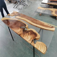 Ensemble de table à manger moderne en bois massif blanc et noir, table à manger en résine époxy