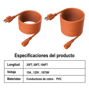 Cable de alimentación de extensión enchufe estadounidense cable de extensión de 50 pies cable flexible cable eléctrico de núcleo de cobre