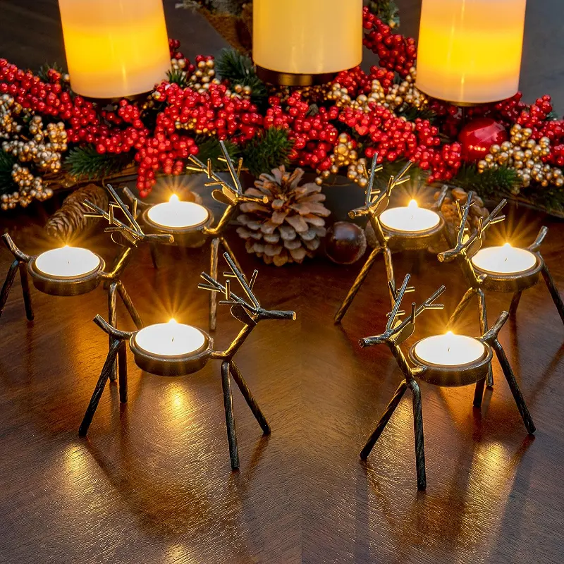 Ren geyiği Tealight mumluklar 6 adet ayakta demir Metal yılbaşı dekoru çay lamba tutucu