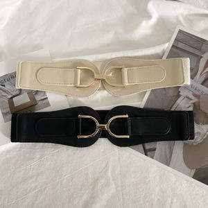 Buon prezzo 2.4 pollici di larghezza in pelle sintetica nero <span class=keywords><strong>Beige</strong></span> <span class=keywords><strong>cintura</strong></span> con cinturino elasticizzato per <span class=keywords><strong>donna</strong></span> - Product Image 1