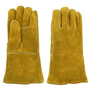 Hand Work Safety Welder Goatskin Cowhide Argon Mig Arc Tig Gold Yellow Cow Split Leather Heavy Duty Welding Gloves