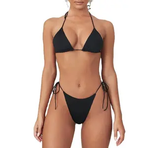 2023 Badebekleidung einfache und sexy Bikini-Sets Nylon-Tanga-Bindung zweiteiliger Bikinis Damen Bademode OEM-Service Erwachsene Bandeau-Unterstützung