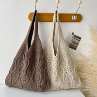 Sac fourre-tout en tricot texturé ondulé, sac à bandoulière hobo à maille ouverte, tons terreux en stock, couleurs personnalisées disponibles, faible MOQ, vente en gros
