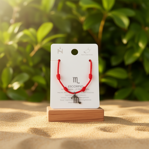 Tobillera Angelina con Signo Zodiacal Escorpio, Cordón Rojo, Plateado Antiguo, Joyería de Moda para Mujer - Product Image 2