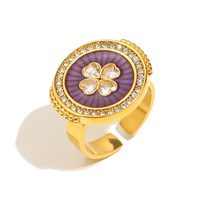 Ensemble de bijoux élégant Dreamidea en acier inoxydable plaqué or avec émail violet et motif trèfle, collier, bague et boucles d'oreilles pour les fêtes