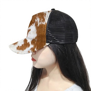 <b>Cow</b> Lather Mesh Trucker Cap Adjustable Breathable Unisex Baseball <b>Hat</b> Spring Summer Casual Style 6-Panel Design - Product Image 1