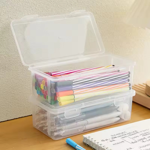Organisateur de bureau minimaliste transparent, boîte à papeterie en <span class=keywords><strong>plastique</strong></span> transparente pour stylos de bureau et articles divers de bureau - Product Image 2