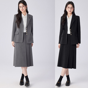 Women's Suit <b>Set</b> Midi Skirt <b>Office</b> Lady Style Anti-Wrinkle Polyester Viscose Spandex Work Commuting - Product Image 2