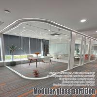 Système de cloison en verre trempé à rayon incurvé de 12 mm, cloison en verre arqué à vue complète, cadre en aluminium, insonorisé pour bureau