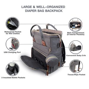 Zaino per Pannolini con Fasciatoio, Borsa Multifunzionale Impermeabile per <span class=keywords><strong>Mamma</strong></span> e Papà, Elegante Zaino da Viaggio per Neonati - Product Image 4