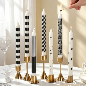 25cm Smokeless Taper <b>Candles</b> 10 Inch Retro Stripe Silver Black <b>Long</b> <b>Candle</b> For Wedding Banquet Decoration - Product Image 1