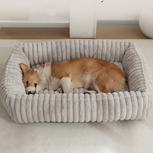 <span class=keywords><strong>Cama</strong></span> Rectangular de Lujo para Perro con Logotipo Personalizado, Diseño Esponjoso, Almohadas para el Cuidado del Cuello, Funda Extraíble Fácil de Lavar, Sofá <span class=keywords><strong>Cama</strong></span> a Rayas - Product Image 1