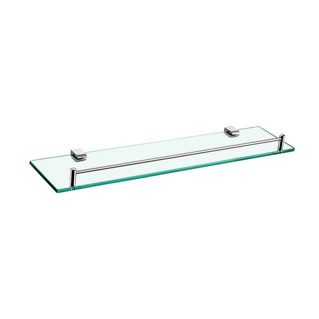 Wall Mount Bathroom Brass Chrome Storage Shelf Modern Glass Single Tier Storage Rack for Hotel Home Use