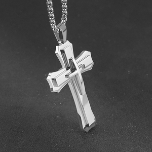 Collar con Colgante de Cruz de Acero Inoxidable de Tres Capas, Estilo Hip-Hop, Moderno, Multicapa, para Hombre, Cruz Grande - Product Image 2