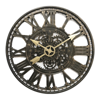 Vente chaude Grande Taille Forme Ronde Squelette Décoratif Chiffres Romains Ferme Horloge Murale Rustique