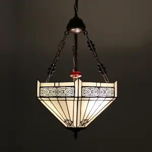 龙惠京高端品质青铜蒂芙尼风格吊灯照明16英寸宽彩色玻璃灯罩3灯灯具