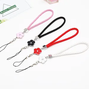 Factory Price Mobile Phone Strap Leather Smart Phone Key Holder Ring Flower Phone Accessory Cord Hand Rope Keychain