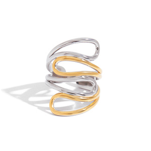 Women's Fashion <b>Ring</b> 18K Gold Stainless Steel <b>Titanium</b> Steel Geometric Design Minimalist Style Gift Jewelry - Product Image 1