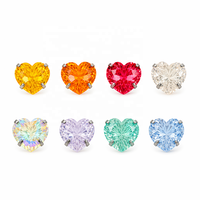 Pendientes de botón con parte trasera plana de circonita cúbica (CZ) en forma de corazón de fuegos artificiales coloridos, pulidos a espejo plateado, hipoalergénicos, para piercing de cartílago, joyería unisex, regalo