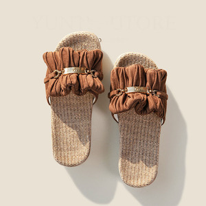Sweet Linen <b>Fabric</b> Women Slippers Wedge Thick Sole Anti Slip Wearable Indoor Outdoor Summer Shoes - Product Image 2