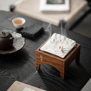 Brûleur d'encens en bois de noyer fait main, support pour plateau en bois de santal, article religieux aromatique, utilisation intérieure - Product Image 4