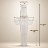 Rideau de perles en cristal décoratif avec cadre métallique, design en cascade superposée - Chandelier romantique et élégant pour mariage