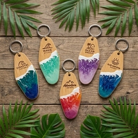 Porte-clés en bois souvenirs de surf nautique, planche de surf, résine époxy, vague marine, cadeau maison de plage