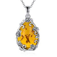 Bijoux de Offre Spéciale Collier pendentif goutte d'eau en ambre naturel en argent sterling 925 pour femmes