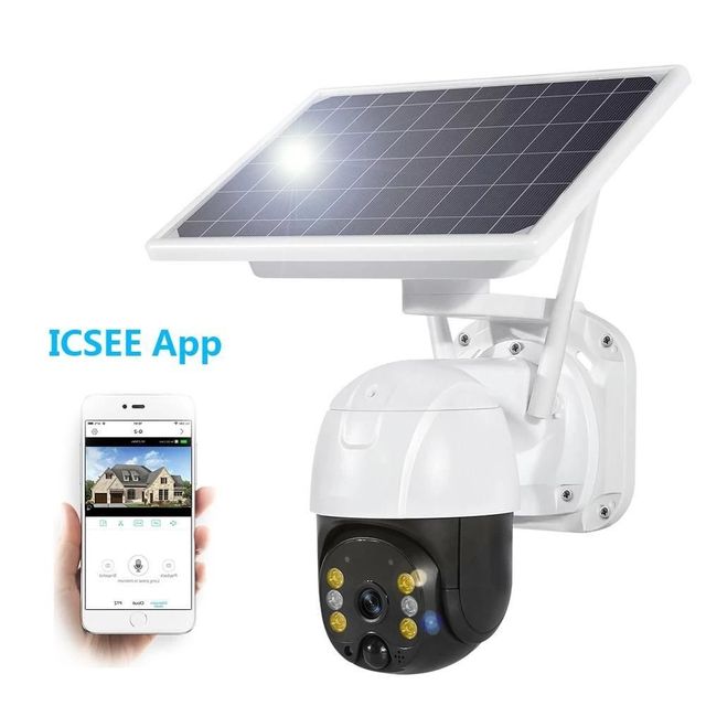 3MP Outdoor Wireless PTZ IP Solar Security Camera with Built-in Mic Two-Way Audio Night Vision WiFi Battery Power Icsee