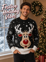 Pull de Noël en tricot jacquard 3D motif renne, unisexe, confortable, pour les fêtes d'hiver, service personnalisé direct usine