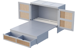 Letto a Scomparsa in Legno con Struttura in Pino in Stile Moderno e Inserto in Vimini, Adatto per Camere da Letto - Product Image 6