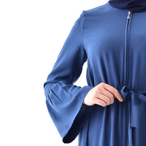 Último diseño Turquía Dubai Color sólido cremallera Abaya mujeres de longitud completa Casual musulmán vestido ropa islámica - Product Image 5