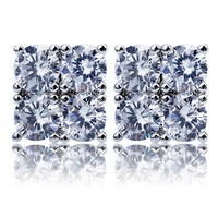 Boucles d'oreilles clous en or avec grappe de quatre pierres CZ serties à griffes pour hommes et femmes, bijoux de fête hip-hop, cadeau