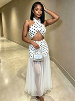 Nouvelle Robe Longue Femme 2027 à Pois, Col Halter Croisé, Taille Découpée, Froncée, en Tulle Transparent, Idéale pour la Plage et les Soirées Élégantes