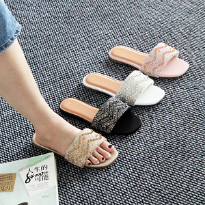 Summer Casual New Style Wavy Shiny Crystal Outdoor Flat Sandals Women and <b>Ladies</b> Lightweight Women's <b>slippers</b> Sandals Durable - Product Image 1