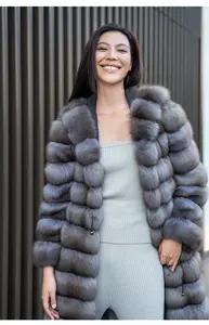 Fabbrica su misura vera pelliccia di zibellino di lusso viola affumicato intero zibellino con cappuccio lungo stile vera pelliccia di visone per le donne - Product Image 4