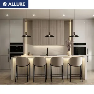 Allure White Melamine Smart L Shaped Modern Wood Kitchen Cabinets Set Pantry Cupboard