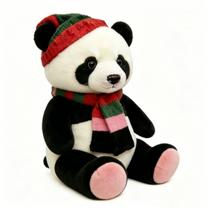 Panda de peluche navideño, gorro de punto de invierno, bufanda, panda de peluche, lindo peluche de panda - Product Image 4