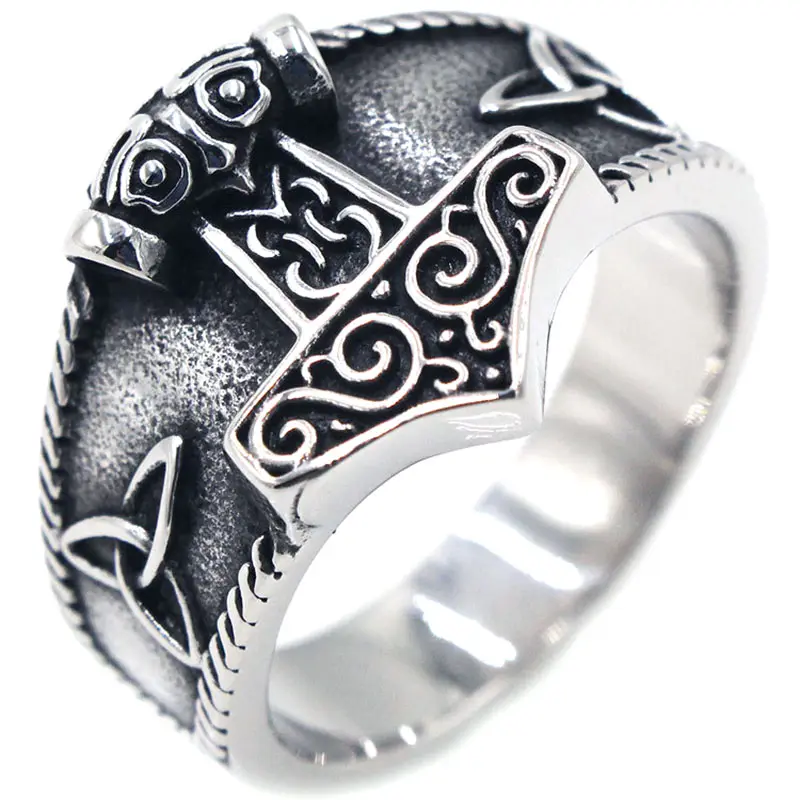Viking Jewelry Men's Titanium Steel Viking Thor's Hammer Celtic Odin Men's Ring