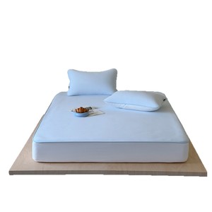 Hongchang Ice <b>Silk</b> Fitted <b>Sheet</b> 1.2m 1.5m 1.8m Cooling Summer Bedding Set Light Oxygen Blue Simple Style - Product Image 2