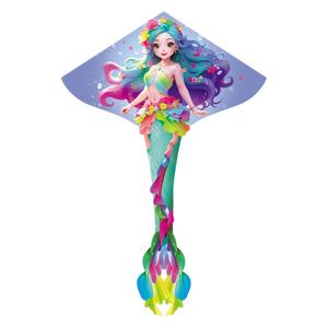 Aquilone a forma di principessa sirena con lungo striscione, motivi a sirena multicolore, giocattolo volante da esterno per bambine - Product Image 4